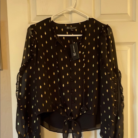 INC International Concepts Tops - INC International Concepts NWT Black SheerBlouse with Gold Accents MSRP $70